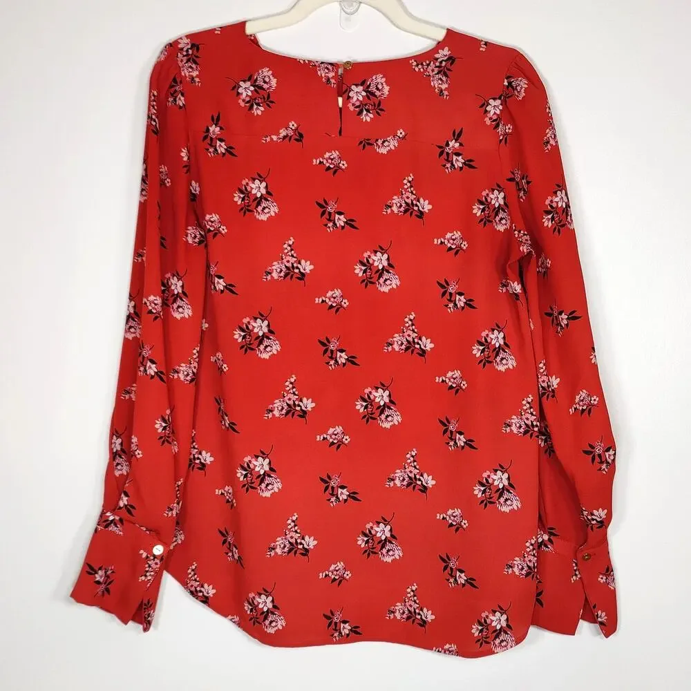 LOFT Ann Taylor Floral Blouse‎ Dusty Rose Romantic Cottagecore S